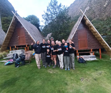 group of tourists in the andean huts