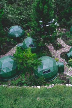 panoramic drone view of the jungle domes