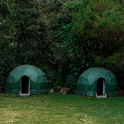 front view of two jungle domes
