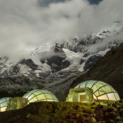 sky camps illuminated in a foggy climate 