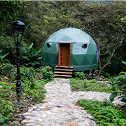 landscape of jungle domes with a blur of flowers